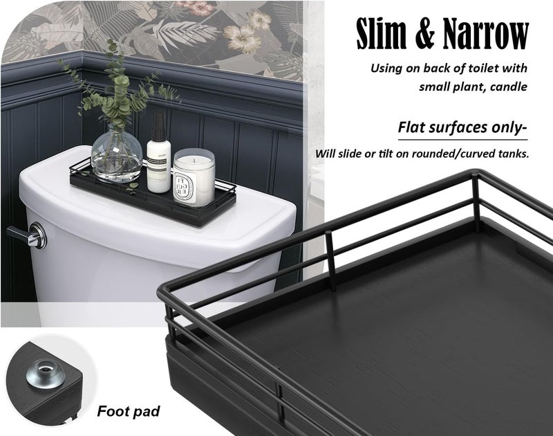 Focusonit Oak Bathroom Tray for Counter, 11" Wooden Vanity Tray for Perfume Makeup Candle, Kitchen Sink Countertop Organizer for Soap Dispenser Sponge Holder, Toilet Tank Coffee Table Bar Tray Black - Image 5