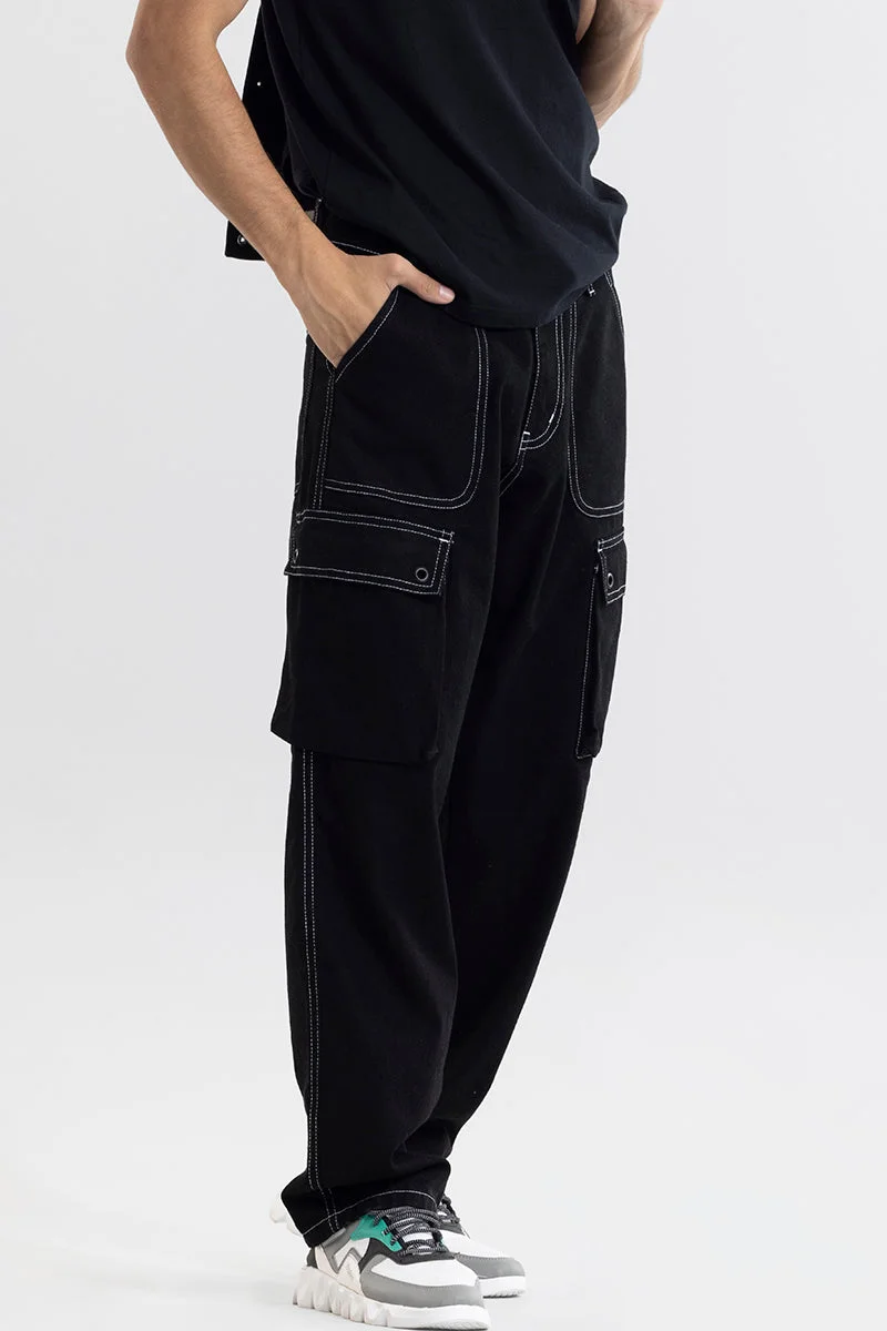 Snitch Black Black Solid Loose Fit Streetwear Jeans for Men | Best Price UAE