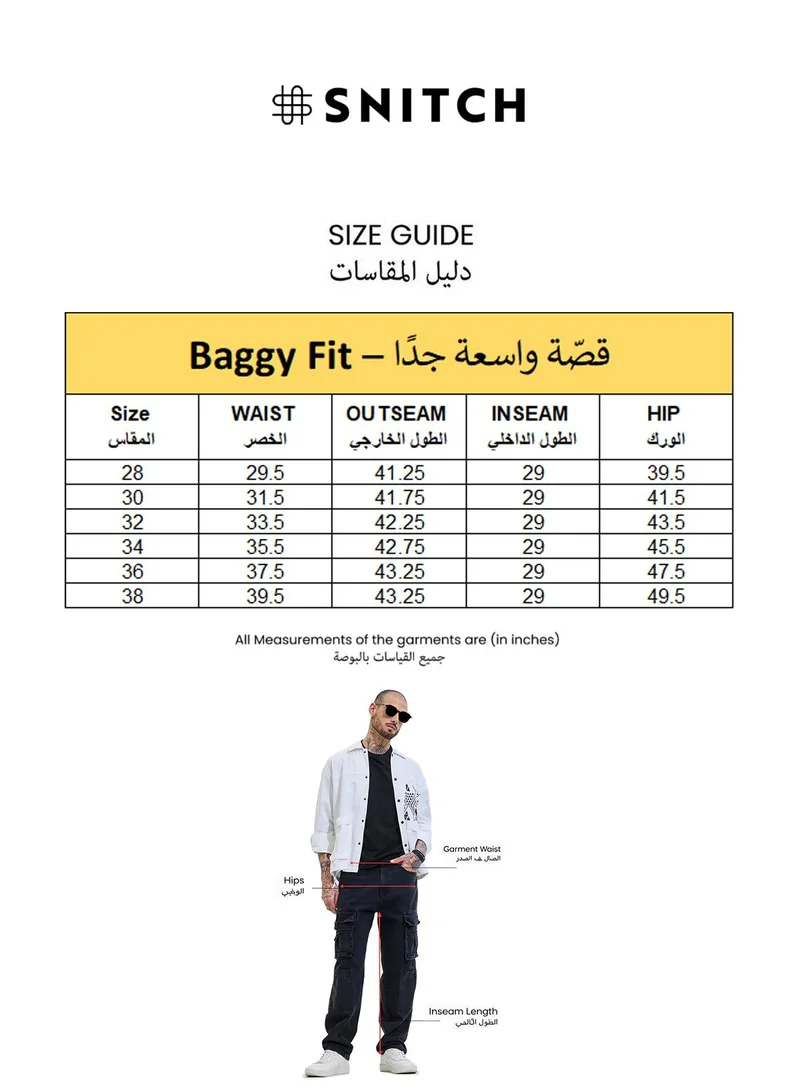 Snitch Black Black Solid Loose Fit Streetwear Jeans for Men | Best Price UAE