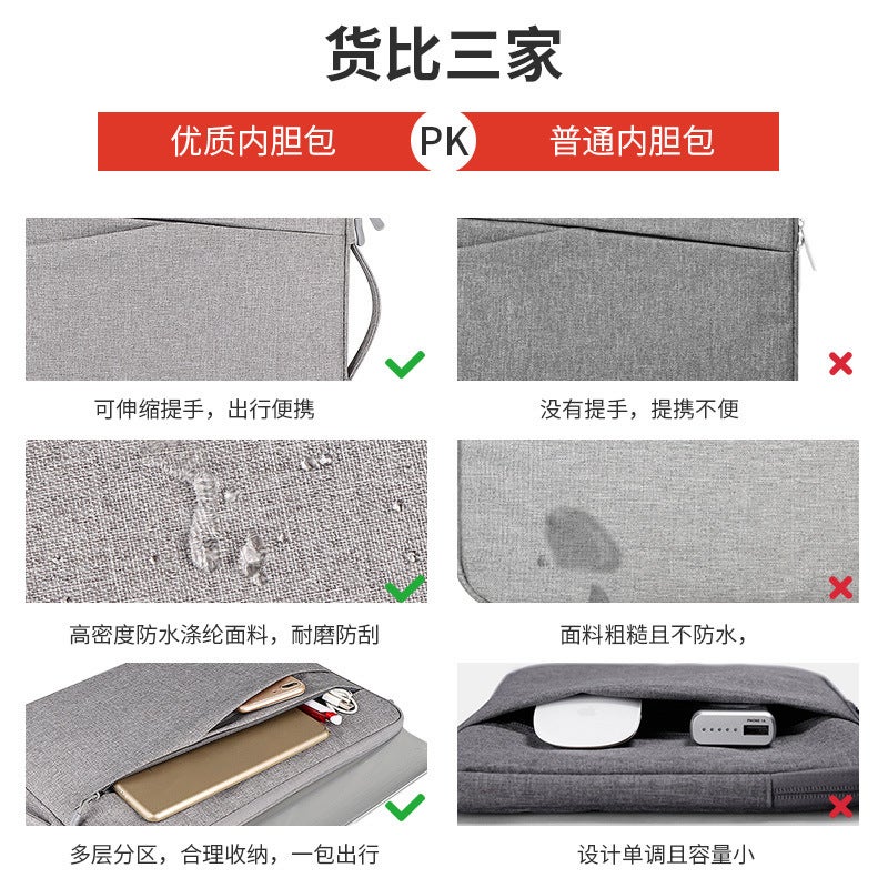 For Apple Macbook inner bag female Korean version Xiaomi Huawei pro notebook laptop bag 1345.6 inches Hemp gray (with small bag) 13.3 inches - Image 4