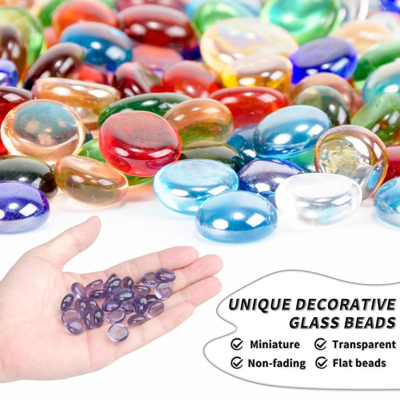 Foncomy 1 LB Purple Flat Glass Beads, 160-180PCS Small Glass Marbles, Mini Flat Round Pebbles for Vase Filler and Floral, Fish Tank Rocks Decorative Gemstones for Home and Aquarium Décor - Image 3