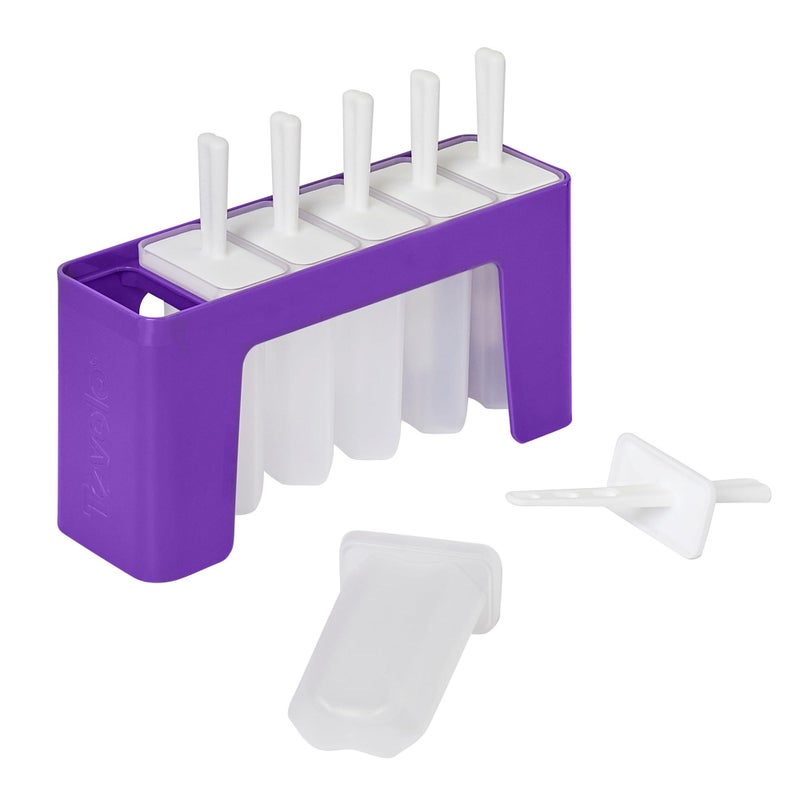 Tovolo Silicone Wavy Popsicle Molds with Tray Royal Purple Ice Pop Molds with 6 Cavities for Homemade Ice Pops Frozen Snacks Popsicle Maker with DripGuards Dishwasher Safe BPAFree
