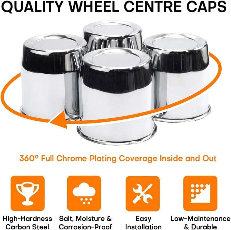 GTOWNWORKS 4Pcs 3.27 inch Wheel Center Caps Fit 3.27" Center Bore Truck Trailer RV SUV Wheels Rims, Carbon Steel Chrome Silver Push Through Hub Covers - Image 3