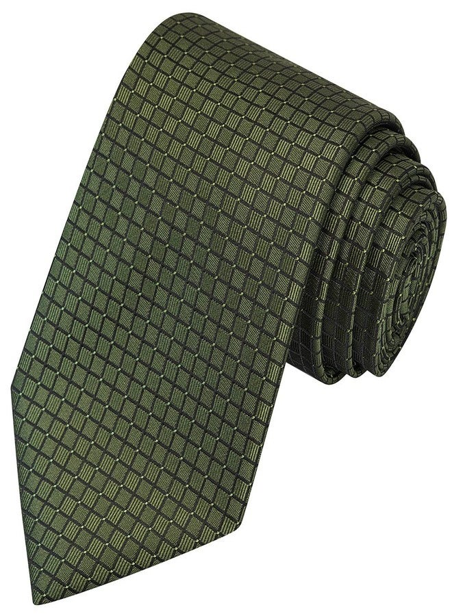 KissTies Mens Olive Green Tie Set Festive Ties For Men Necktie + Pocket Square - Image 3