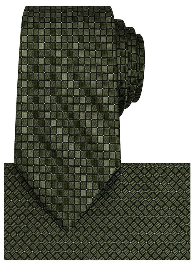 KissTies Mens Olive Green Tie Set Festive Ties For Men Necktie + Pocket Square - Image 1