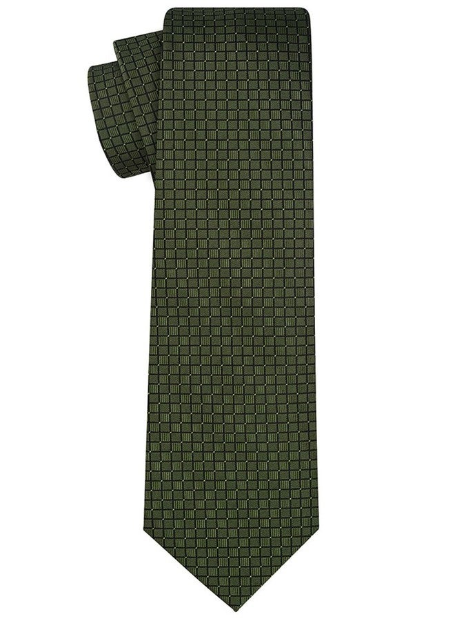 KissTies Mens Olive Green Tie Set Festive Ties For Men Necktie + Pocket Square - Image 4
