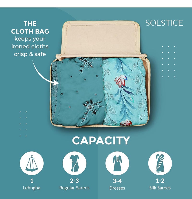 Solstice Cotton Canvas Clothes Storage Bags/Saree Covers with Zip for Storage Specially Design for Woman Dresses, Sarees, Lehengas for Wardrobe Organizer (16 x 13 x 3 Inch)- Pack of 4 - Image 3
