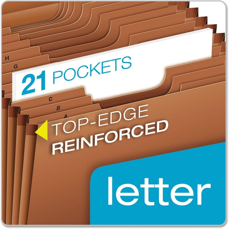 Pendaflex Heavy Duty Expanding File with Extra-Thick Cover, Tyvek Reinforced Edges, 21 Pockets, A–Z Tabs, Elastic Cord Closure, Letter Size (R117ALHD),Brown - Image 2
