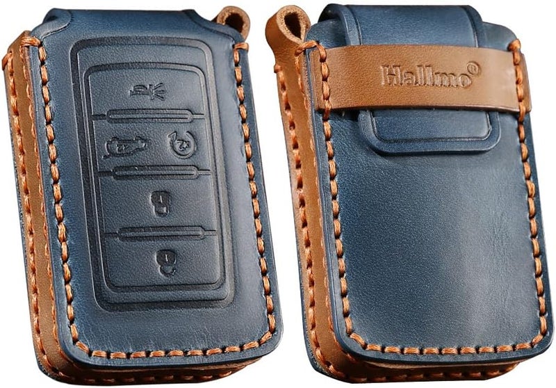SANRILY Premium Leather Key Fob Cover Case for Jeep Grand Cherokee L 2022 2021 Keyless Entry Remote Keychain Holder Full Protection Key Protector Blue - Image 3