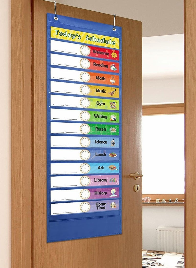 Y&D Daily Schedule Pocket Chart, blue Visual Class Chart with 13+1 Pockets - Image 3