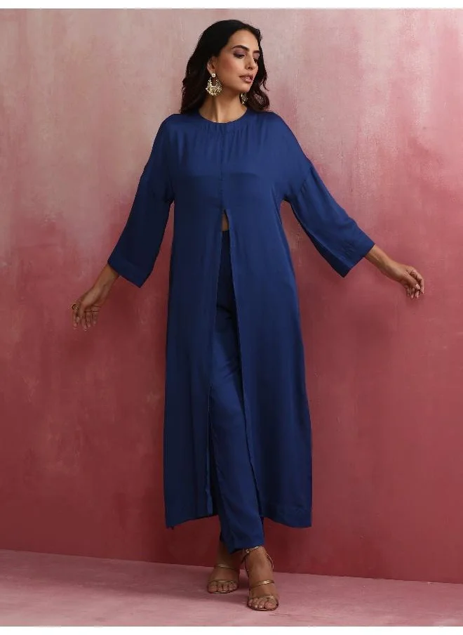 ترو برونز trueBrowns Blue Modal Front Slit Kurta set