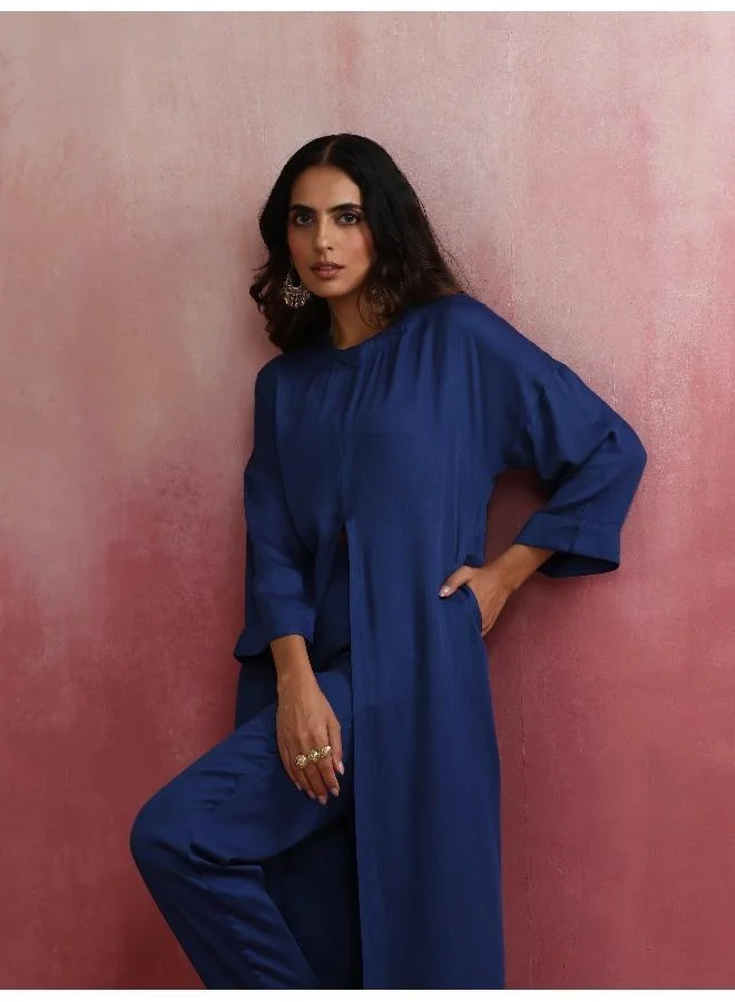 ترو برونز trueBrowns Blue Modal Front Slit Kurta set
