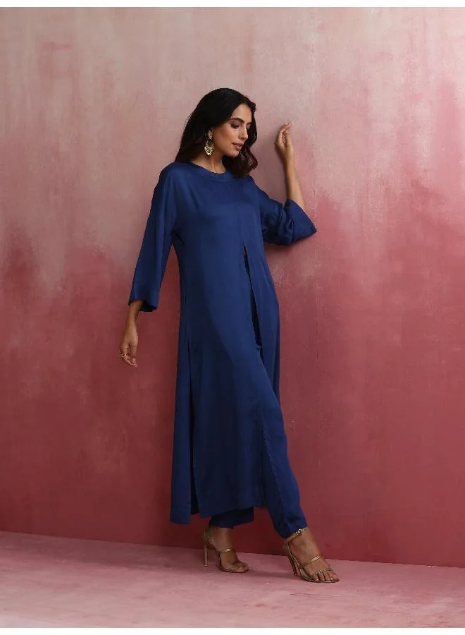 ترو برونز trueBrowns Blue Modal Front Slit Kurta set