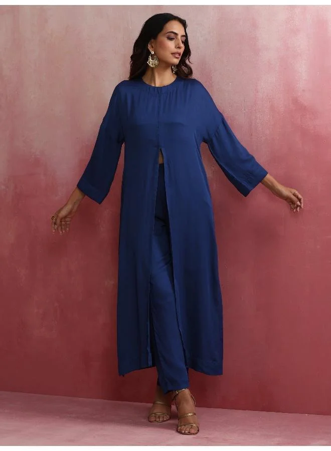 ترو برونز trueBrowns Blue Modal Front Slit Kurta set