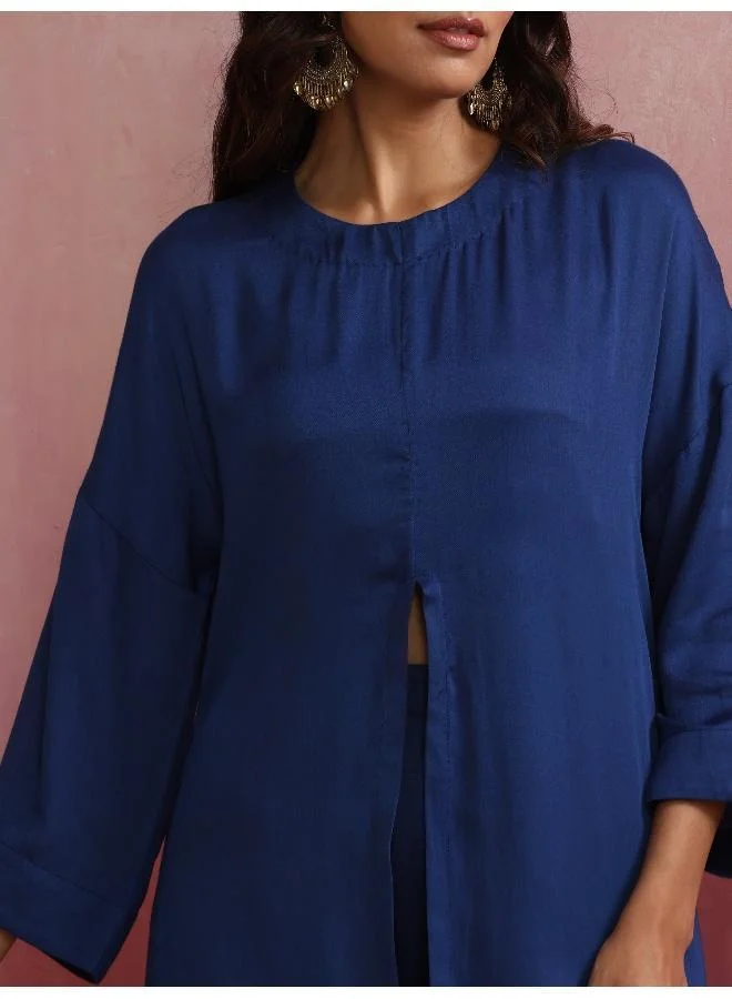 ترو برونز trueBrowns Blue Modal Front Slit Kurta set