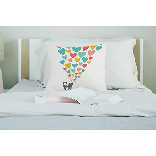 EKOBLA Cat in Love Throw Pillow Cover Cartoon Cute Animal Pet Sweet Heart Striped Tail Romantic Cozy Square Cushion Case for Men Women Boys Girls Room Home Decor Cotton Linen 18x18 Inch - Image 3