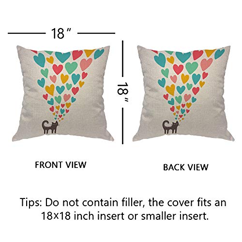 EKOBLA Cat in Love Throw Pillow Cover Cartoon Cute Animal Pet Sweet Heart Striped Tail Romantic Cozy Square Cushion Case for Men Women Boys Girls Room Home Decor Cotton Linen 18x18 Inch - Image 5