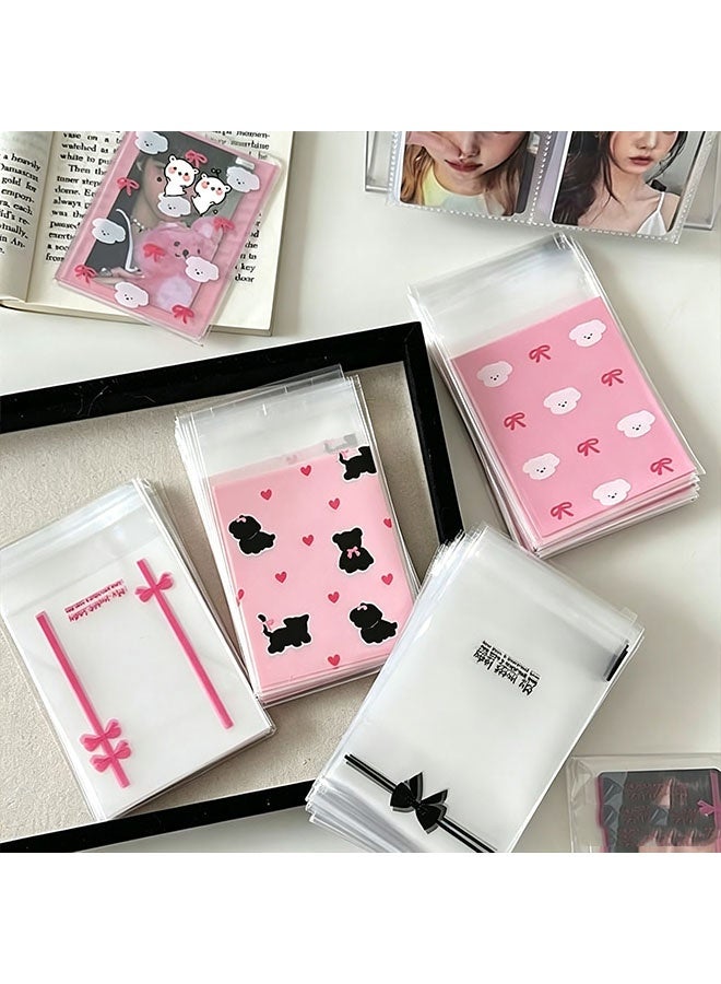 Happy D 200 sealable cookie snack cellophane bags, plastic bags for baking cookies and candies (10x8 cm), pink and white frosted OPP self-adhesive bags, food-grade sealing bags, cute party favor packaging bags for girls - Image 2