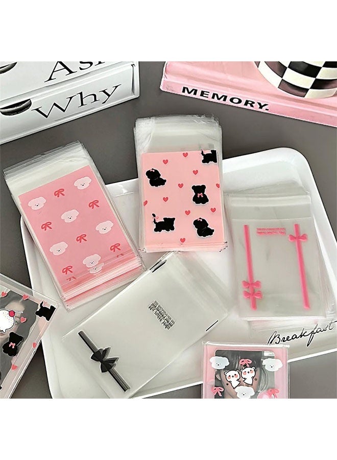 Happy D 200 sealable cookie snack cellophane bags, plastic bags for baking cookies and candies (10x8 cm), pink and white frosted OPP self-adhesive bags, food-grade sealing bags, cute party favor packaging bags for girls - Image 4