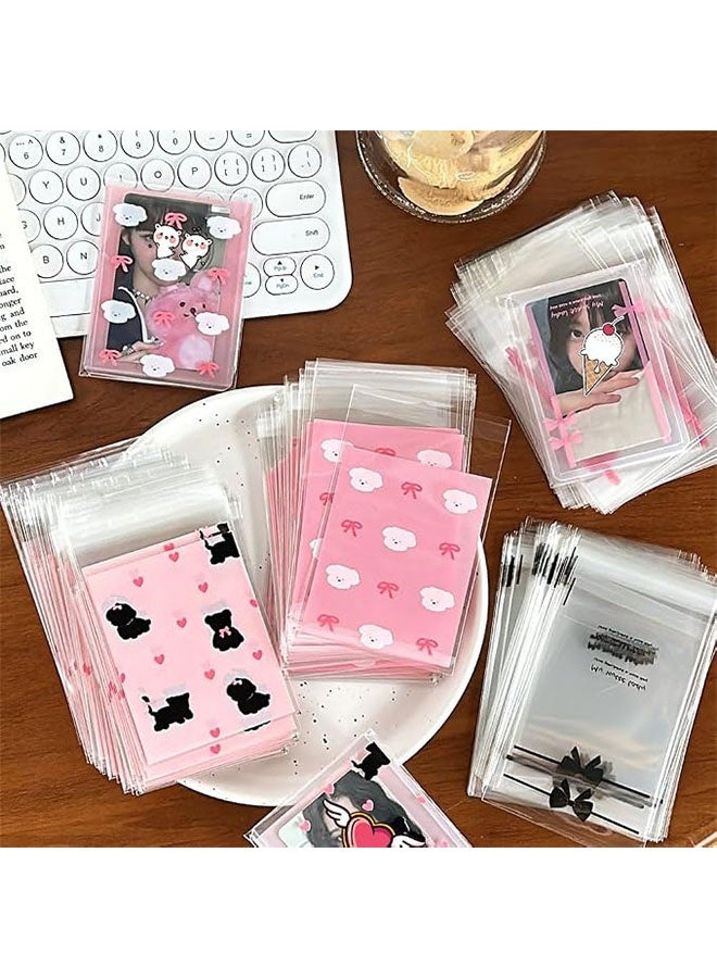 Happy D 200 sealable cookie snack cellophane bags, plastic bags for baking cookies and candies (10x8 cm), pink and white frosted OPP self-adhesive bags, food-grade sealing bags, cute party favor packaging bags for girls - Image 3