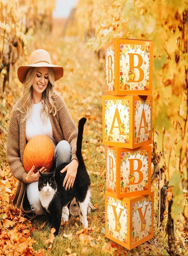 Liliful 4Pcs Little Pumpkin Baby Shower Decorations Baby Shower Boxes Fall Theme Baby Boxes with Letters Baby Letter Boxes Baby Shower Blocks Decoration for Girl Boy Baby Shower Birthday Gender Reveal - Image 5