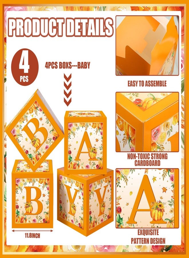 Liliful 4Pcs Little Pumpkin Baby Shower Decorations Baby Shower Boxes Fall Theme Baby Boxes with Letters Baby Letter Boxes Baby Shower Blocks Decoration for Girl Boy Baby Shower Birthday Gender Reveal - Image 2