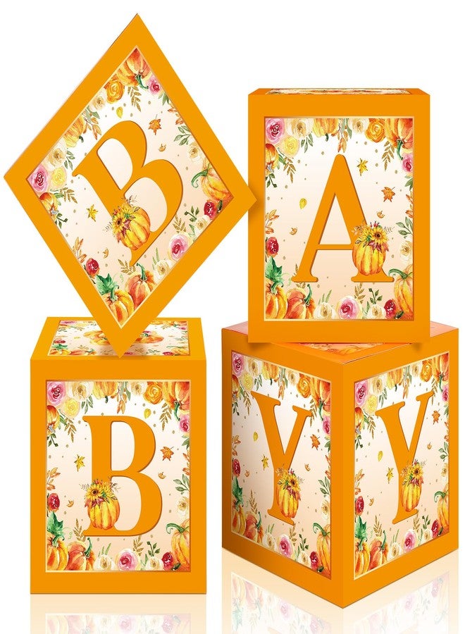 Liliful 4Pcs Little Pumpkin Baby Shower Decorations Baby Shower Boxes Fall Theme Baby Boxes with Letters Baby Letter Boxes Baby Shower Blocks Decoration for Girl Boy Baby Shower Birthday Gender Reveal - Image 1