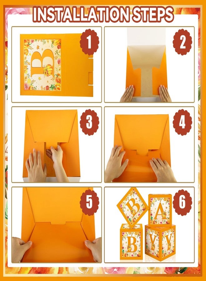 Liliful 4Pcs Little Pumpkin Baby Shower Decorations Baby Shower Boxes Fall Theme Baby Boxes with Letters Baby Letter Boxes Baby Shower Blocks Decoration for Girl Boy Baby Shower Birthday Gender Reveal - Image 3