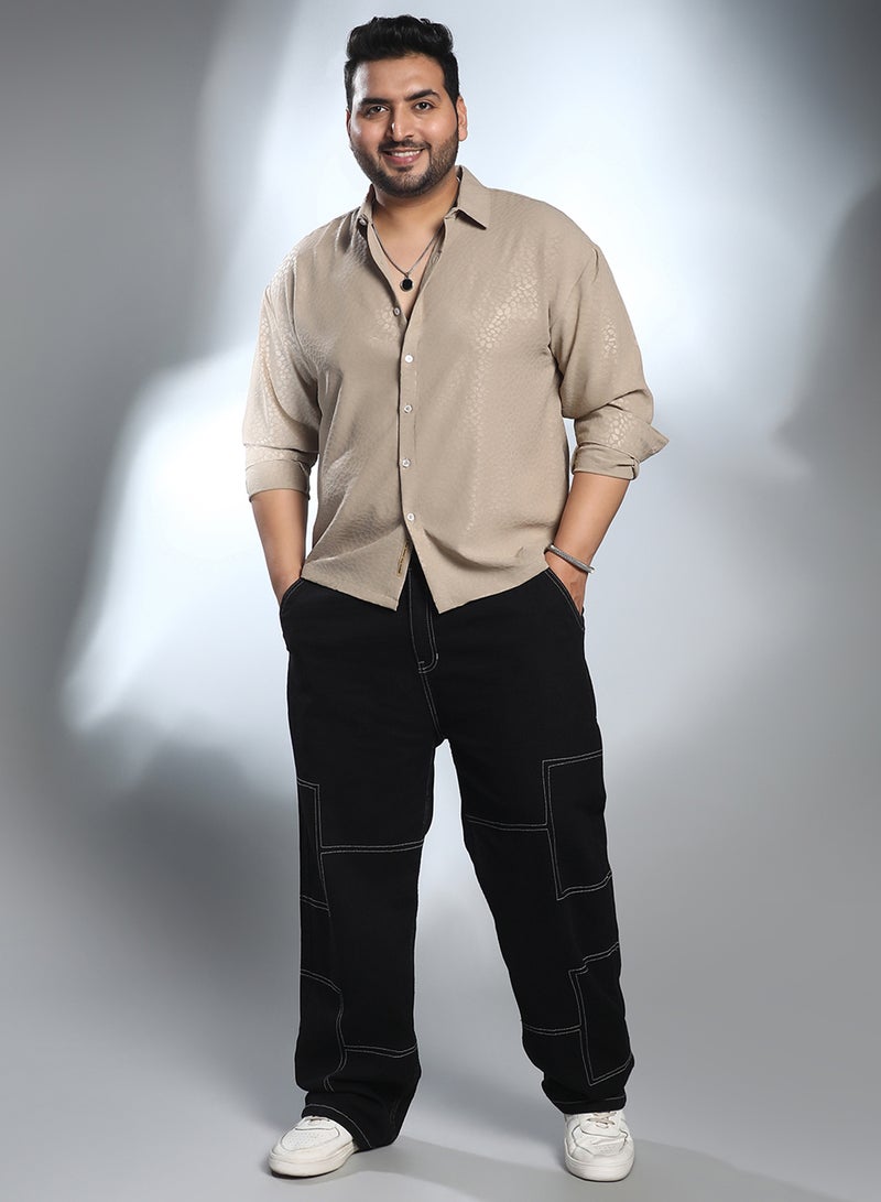 Instafab Plus Instafab Plus Men's Bone Grey Pavement Shirt For Casual Wear | Spread Collar | Long Regular Sleeves | Button Closure | Plus Size Shirt Crafted With Comfort Fit For Everyday Wear  - Image 5