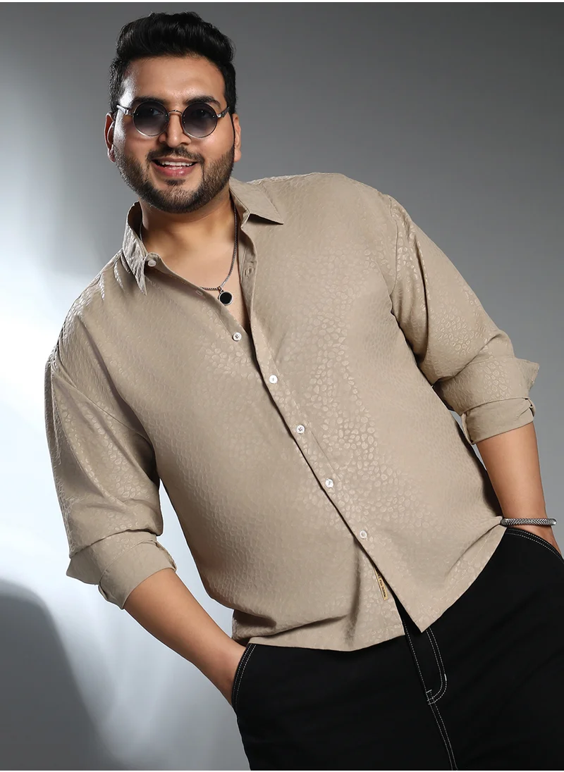 Instafab Plus Instafab Plus Men's Bone Grey Pavement Shirt For Casual Wear | Spread Collar | Long Regular Sleeves | Button Closure | Plus Size Shirt Crafted With Comfort Fit For Everyday Wear