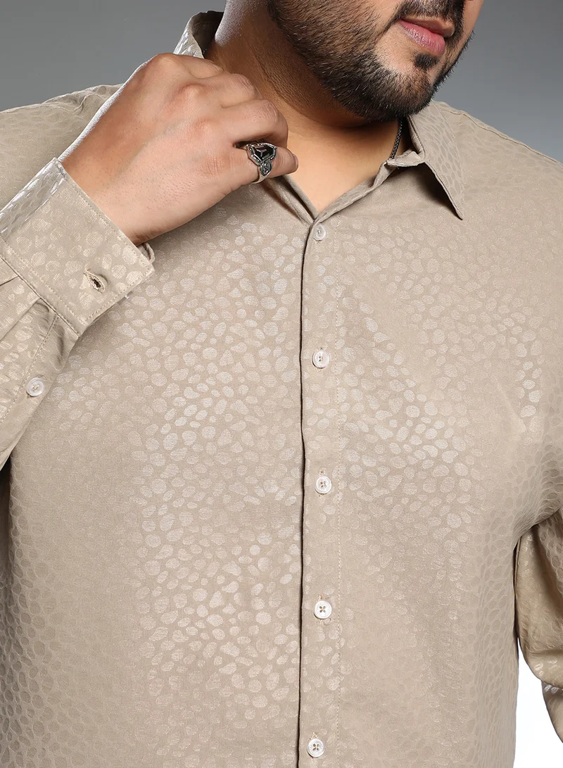 Instafab Plus Instafab Plus Men's Bone Grey Pavement Shirt For Casual Wear | Spread Collar | Long Regular Sleeves | Button Closure | Plus Size Shirt Crafted With Comfort Fit For Everyday Wear