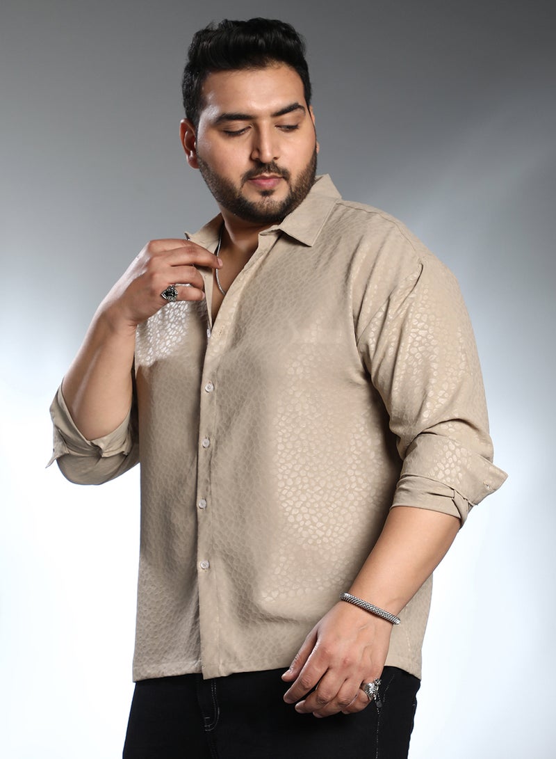 Instafab Plus Instafab Plus Men's Bone Grey Pavement Shirt For Casual Wear | Spread Collar | Long Regular Sleeves | Button Closure | Plus Size Shirt Crafted With Comfort Fit For Everyday Wear  - Image 3