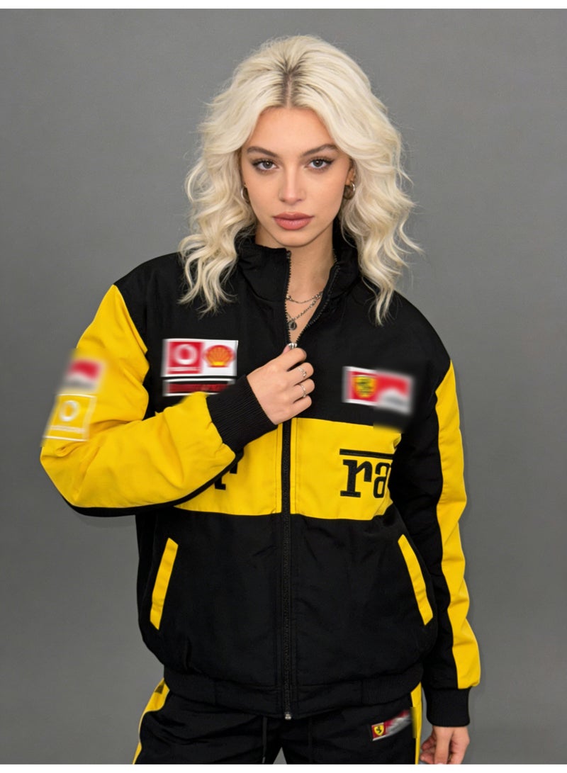 اف 1 F1 ملابس سباق التطريز دراجة ركوب العتيقة أوروبا وأمريكا الخريف والشتاء مع الأكمام القصيرة طويلة الأكمام سترة القطن - Image 1