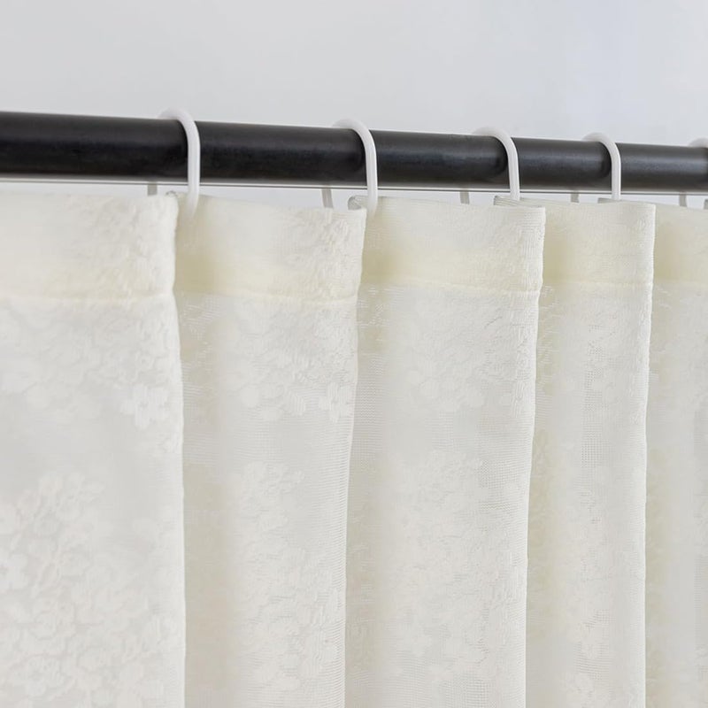 TUDECO Lace Vintage Shower Curtain with Attached Valance, Crochet Rustic Floral Sheer Shower Curtains for Bathroom, Scalloped Edge Reinforced Holes Top Ivory Shower Curtain, 72 x 72 Inch, 1 Panel - Image 2