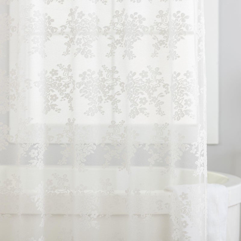 TUDECO Lace Vintage Shower Curtain with Attached Valance, Crochet Rustic Floral Sheer Shower Curtains for Bathroom, Scalloped Edge Reinforced Holes Top Ivory Shower Curtain, 72 x 72 Inch, 1 Panel - Image 3