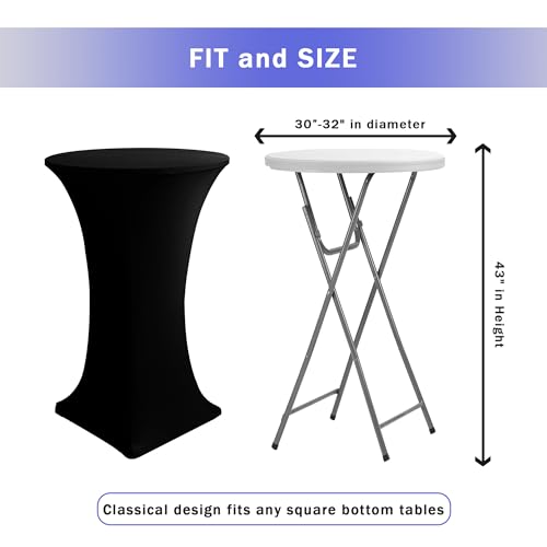 HolidayIdeas Cocktail Table Covers, 2 Pack - Fitted Stretch Spandex Square Corners Cocktail Tablecloths,High Top Table Cloths (Black, Fit for 30"-32" Diameter x 43" Height Tables) - Image 5