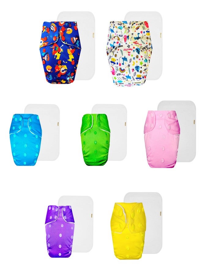 Dumbledo Premium Cloth Diaper with Cotton Insert (Pack of 7) | Hypoallergenic | Breathable | Quick Dry | Everyday Diapering Essential | 3 Months - 3 Years | Unisex Baby - Image 1