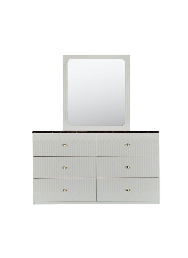 DANUBE HOME Naples 6 Drawer Dresser With Mirror Durable Vanity Table Dressing Makeup Desk With Storage Modern Design Bedroom Furniture L138.2Xw45Xh171Cm - Beige/Stone  - Image 1