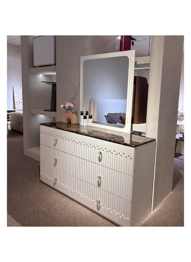 DANUBE HOME Naples 6 Drawer Dresser With Mirror Durable Vanity Table Dressing Makeup Desk With Storage Modern Design Bedroom Furniture L138.2Xw45Xh171Cm - Beige/Stone  - Image 5