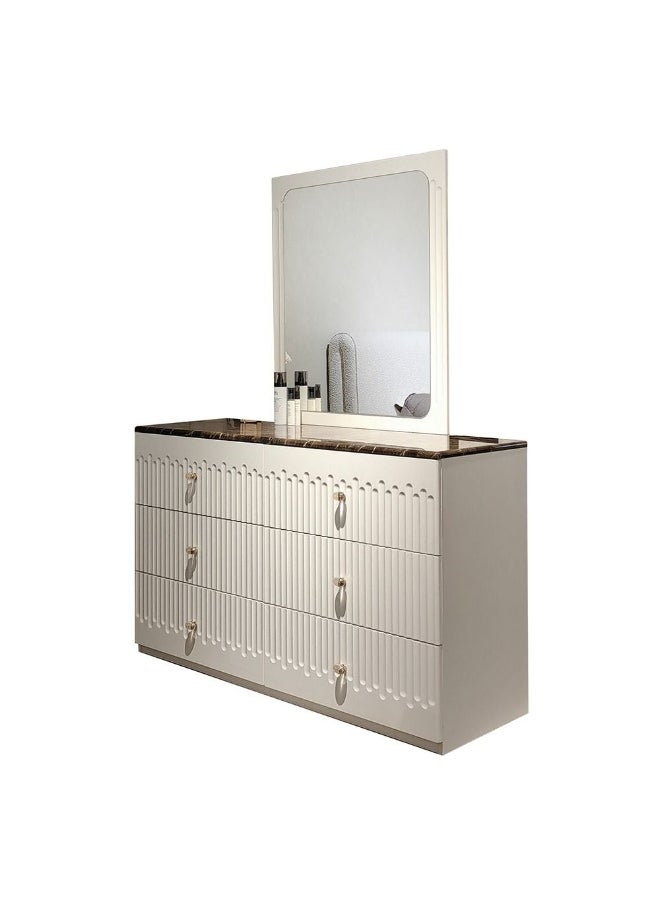DANUBE HOME Naples 6 Drawer Dresser With Mirror Durable Vanity Table Dressing Makeup Desk With Storage Modern Design Bedroom Furniture L138.2Xw45Xh171Cm - Beige/Stone  - Image 3