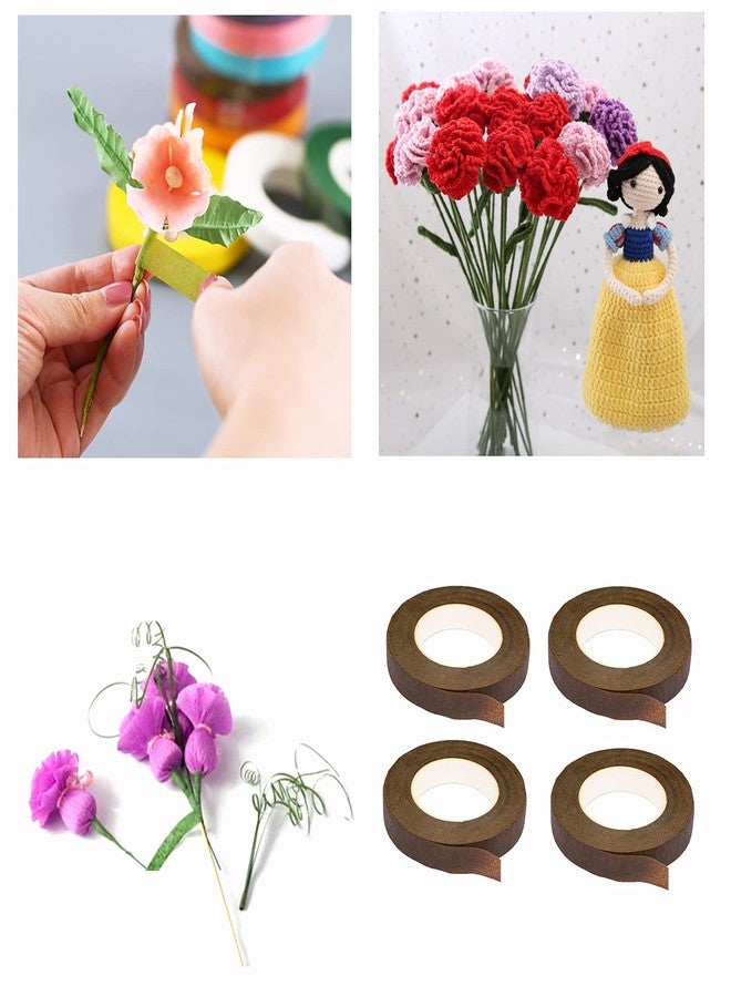 Transun Moo 4 Rolls 1/2 Inch Floral Tapes Florist Wraps for Bouquet Stem and Flowers Making Craft Projects (30 Yards, Brown) - Image 4