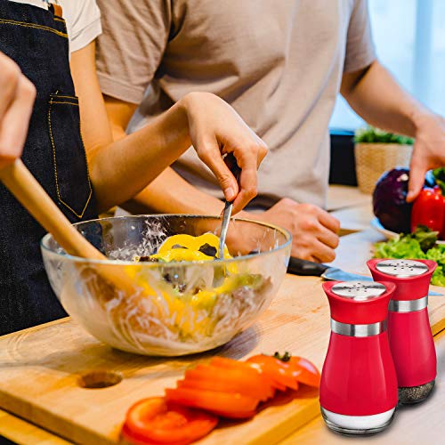 MITBAK Salt and Pepper Shakers (2-Pc. Set) Elegant w/Clear Glass Bottom | Compact Cooking, Kitchen and Dining Room Use | Classic, Refillable Design (Red) - Image 4