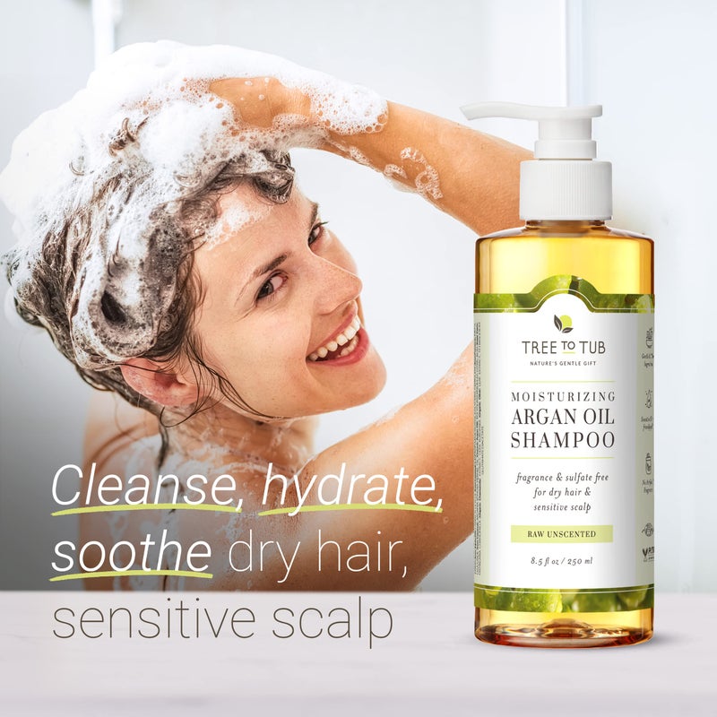 Tree to Tub Fragrance Free Shampoo for Dry & Sensitive Scalp - Gentle Unscented Hydrating Hair Shampoo for Women & Men, Moisturizing Sulfate Free Shampoo w/Organic Argan Oil, All Natural Soapberry - Image 2
