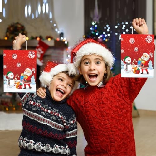 Festiko® 12 Pcs Christmas Paper Goodie Bags (11.4 X 4.7 X 9.4 Inch) - Party Candy Gift Bags (Red) - Image 3