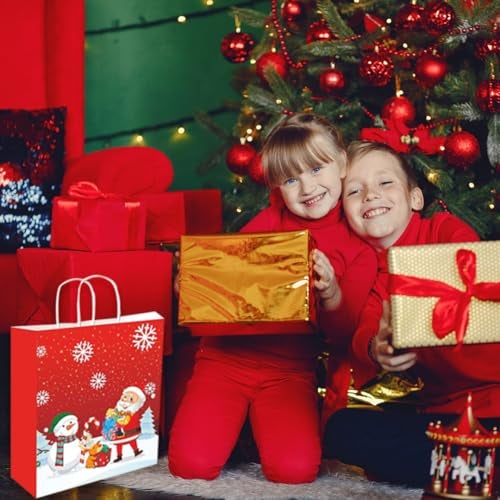 Festiko® 12 Pcs Christmas Paper Goodie Bags (11.4 X 4.7 X 9.4 Inch) - Party Candy Gift Bags (Red) - Image 5