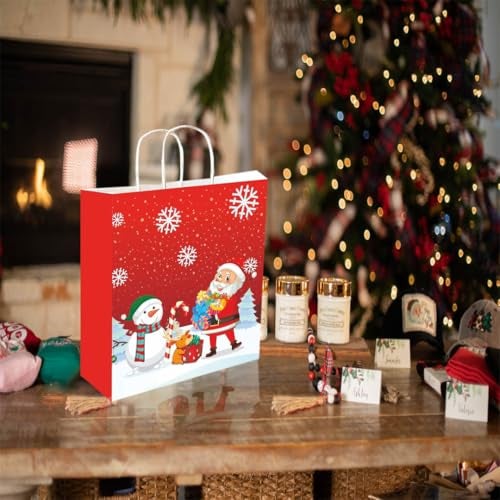 Festiko® 12 Pcs Christmas Paper Goodie Bags (11.4 X 4.7 X 9.4 Inch) - Party Candy Gift Bags (Red) - Image 4