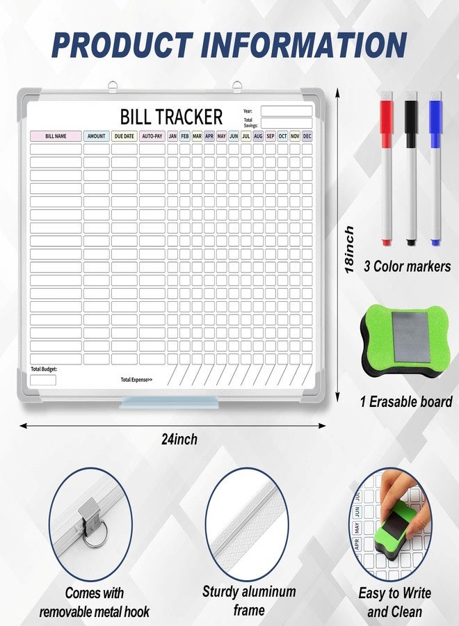 Feifeiya 24 x 18 Inch Monthly Bill Payment Tracker Organizer Whiteboard Aluminum Frame Wall Monthly Bill Payment Checklist Magnetic Dry Erase Board Planner for Personal Budgeting Financial(Classic) - Image 2