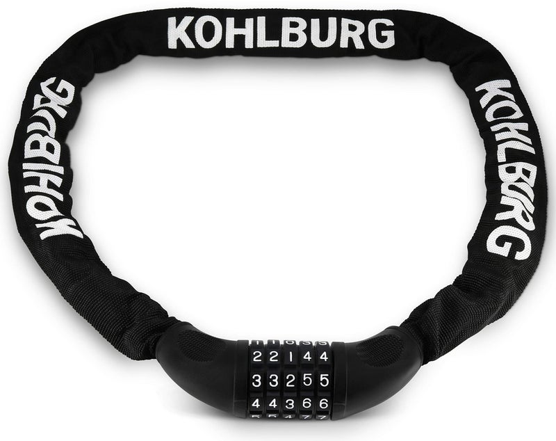 KOHLBURG Extra Long Bicycle Combination Lock - 3.8 ft Chain & 0.24â€ Strong Number Combination Bike Lock - Secure Chain Lock Almost 4 ft - Security 5-Digit Bike Lock Combo for Bicycle & e-Bike - Image 1