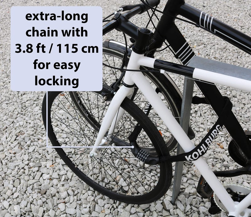 KOHLBURG Extra Long Bicycle Combination Lock - 3.8 ft Chain & 0.24â€ Strong Number Combination Bike Lock - Secure Chain Lock Almost 4 ft - Security 5-Digit Bike Lock Combo for Bicycle & e-Bike - Image 2