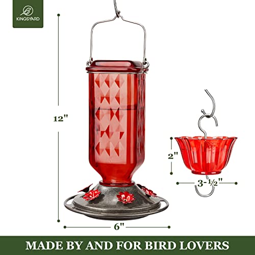 Kingsyard حامل طعام الطيور الزجاجي كينغز يارد للطائر الطنان للتعليق في الهواء الطلق، 24 أونصة، 6 مداخل للطعام، حامل رحيق الطيور لتزيين الحديقة، مع خزانة للنمل، أحمر - Image 5